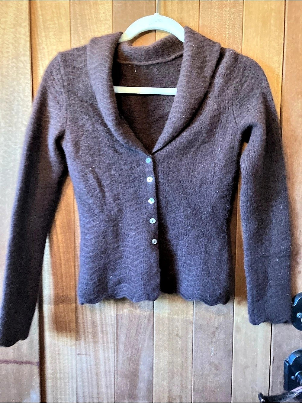 Vintage 100% Cashmere Sweater | engraved abalone shell buttons